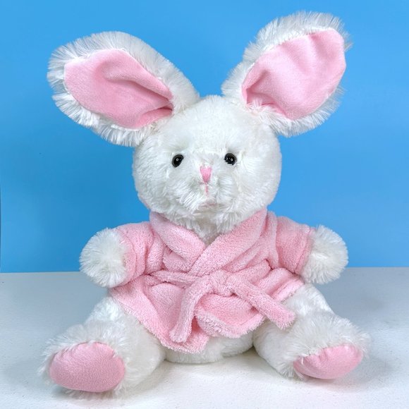 Dan Dee White Bunny Rabbit Pink Bathrobe Cuddly 14" Plush Stuffed Animal Toy - Picture 6 of 6